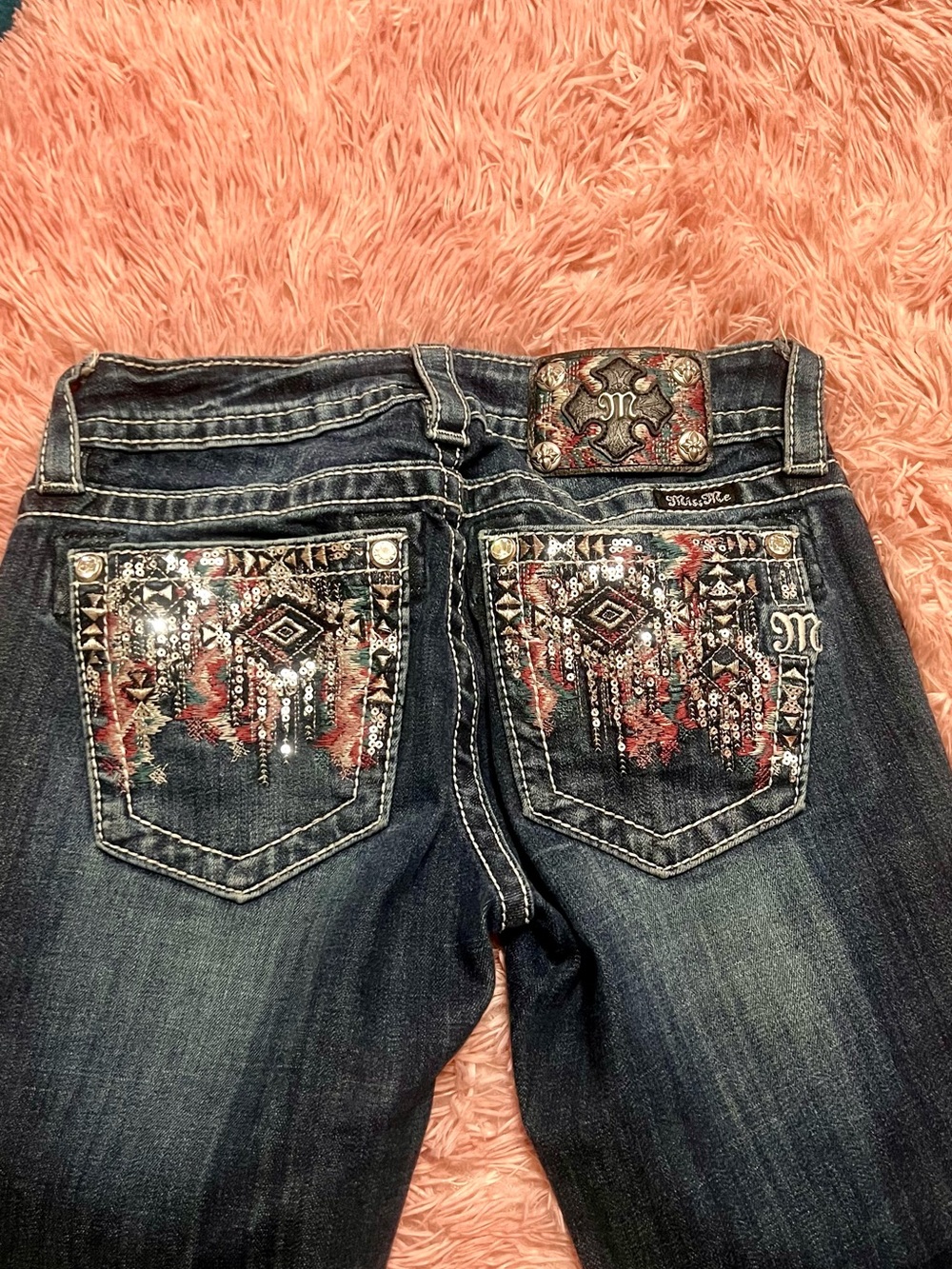 Miss Me Capri Jeans Size 25 Embellished Sequin Aztec Y2K